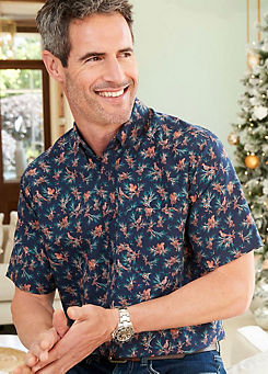 Christmas Squirrel & Partridge Print Short Sleeve Soft Touch Shirt by Cotton Traders