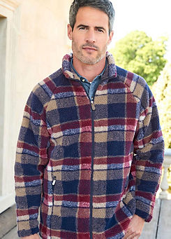 Claret Check Sherpa Fleece Jacket by Cotton Traders