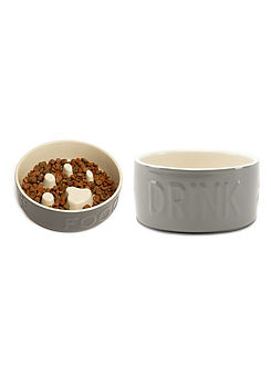 Classic Slow Feeder 16cm & Drink Bowl 15cm Set for Dogs or Cats  by Scruffs