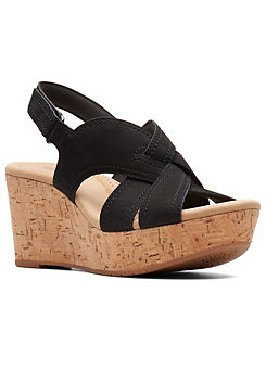 Collection Rose Erin Black Nubuck Leather Wedge Sandals by Clarks