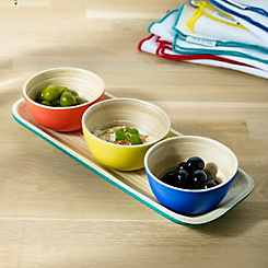 Colour Me Happy 4 Piece Bamboo Tray & Dipping Bowls by Sur La Table