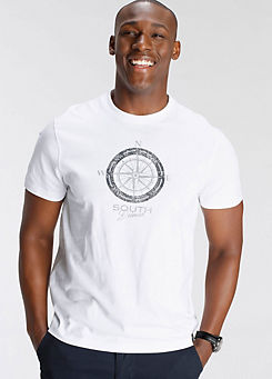 Compass Print Crew Neck T-Shirt by DELMAO