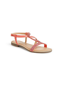 Coral Diamante Leather Sandals by Kaleidoscope
