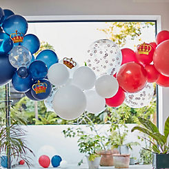 Coronation  Balloon Arch - Confetti Crown & Card Crowns - Navy, Red & Gold by Ginger Ray