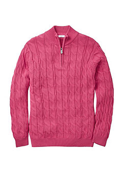 Cotton Cable Knit Half Zip Jumper by Cotton Traders