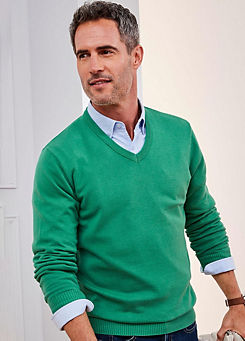 Cotton V-Neck Jumper by Cotton Traders