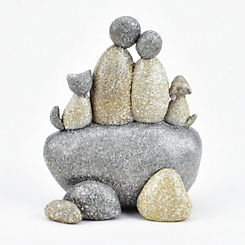 Couple With Pets Pebble Sculpture by Hestia