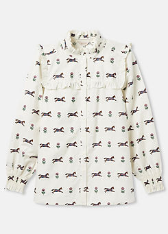 Cream Horse Printed Frill Blouse by Joules