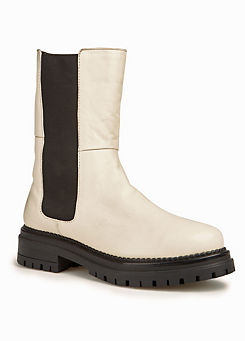 Cream Leather Mid Boots by Freemans