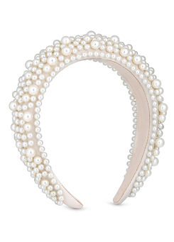 Cream Pearl Embellished Headband by Jon Richard