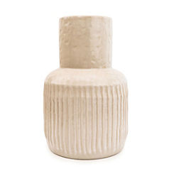 Cream Wide Neck Vase with Ridges by Candlelight