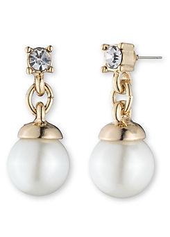 Crystal & Pearl Drop Earrings in Gold Tone by Anne Klein