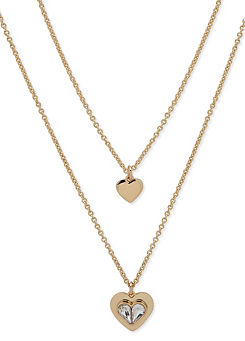 Crystal Double Heart Pendant in Gold Tone by DKNY