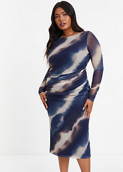 Curve Multi Marble Ruched Mesh Midi Dress by Quiz