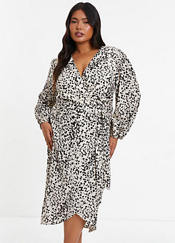 Curve White and Black Animal Print Wrap Dress by Quiz