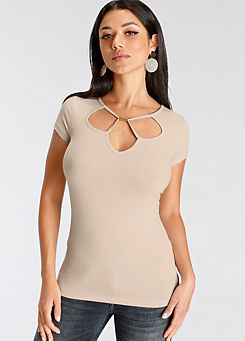 Cut-Out Neck Short Sleeve Top by Melrose