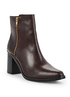 Dark Brown Heel Trim Leather Ankle Boots by Kaleidoscope