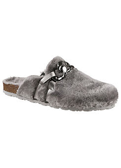 Decorative Chain Faux Fur Slippers by City Walk