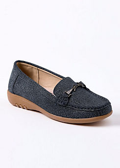 Denim Blue Leather Loafers by Cotton Traders
