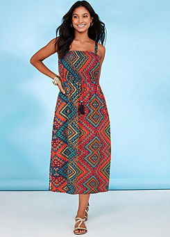 Detachable Strap Multi-Coloured Aztec Print Shirred Beach Dress by Kaleidoscope