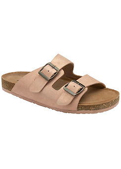 Devi Double Strap Leather Rose Gold Footbed Sandals by Dunlop
