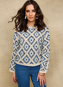Diamond Crochet Knit Top by Together