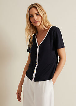 Dorothy Contrast Piping Linen Top by Phase Eight