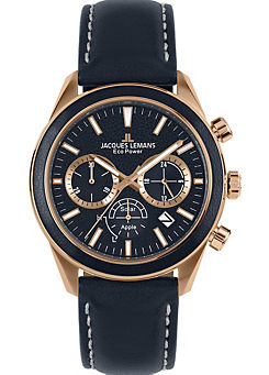 Eco Power Solar Chronograph Vegan Strap Rose Gold Plated Men’s Watch by Jacques Lemans