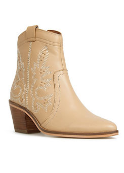 Ecru Leather Western Studded Detail Boots by Together