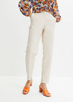 Elasticated Waist Linen Blend Trousers by bonprix
