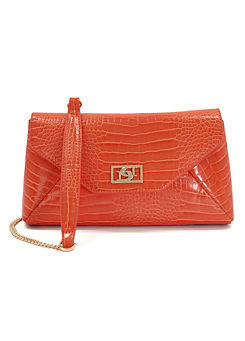 Elissia Orange Branded Flapover Clutch Bag by Dune London