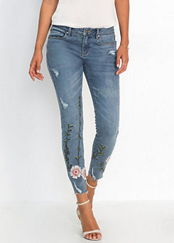 Embroidered Cropped Jeans by bonprix