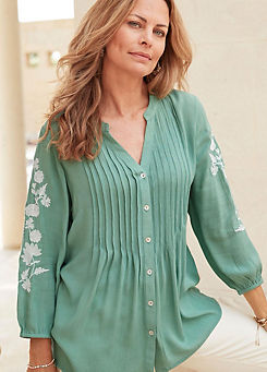 Embroidered Sleeve Crinkle Blouse by Cotton Traders