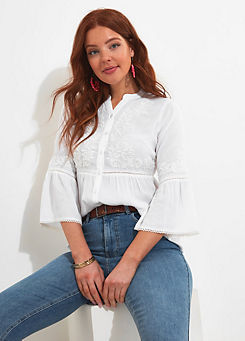 Embroidered V-Neck Blouse by Joe Browns