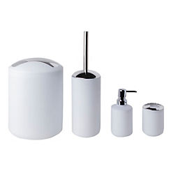 Essentials White Toilet Brush, Bin, Soap Dispenser & Toothbrush Holder Set by Sabichi