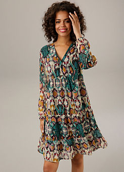 Ethnic Print V-Neck Tunic Dress by Aniston