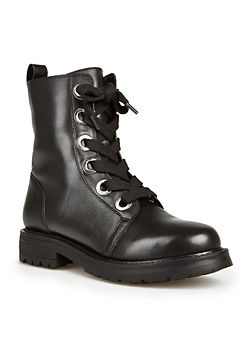 Eyelet Black Leather Biker Ankle Boots by Freemans