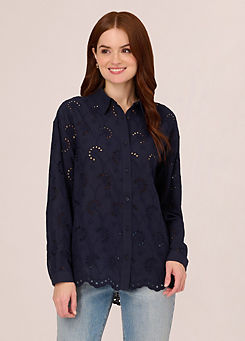 Eyelet Button Front Tunic Shirt by Adrianna Papell