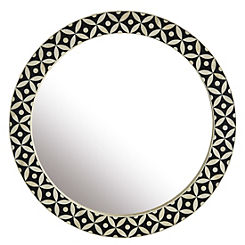 Faux Bone Effect Round Patterned Frame Wall Mirror