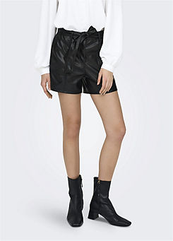 Faux Leather Belted Shorts by Only