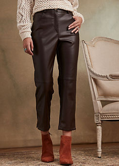 Faux Leather Zip Detail Trousers by Together