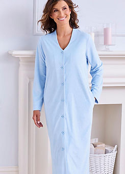Fleece Button-Through Dressing Gown by Cotton Traders