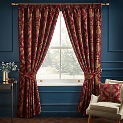 Floral Jacquard Pair of Pencil Pleat Curtains by Paoletti Shiraz