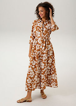 Floral Long Sleeve Collared Dress by Aniston