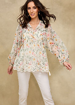 Floral Print Lace Trim Blouse by Together