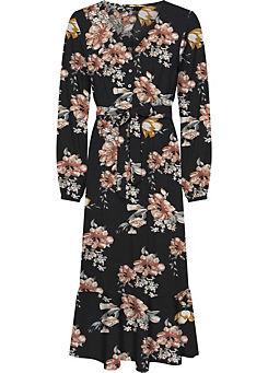 Floral Print Long Sleeve Dress by Only