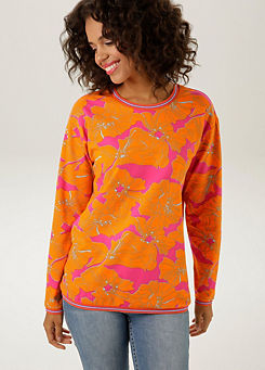 Floral Print Round Neck Sweatshirt by Aniston