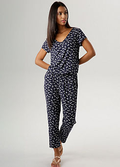 Floral Print Short Sleeve Jumpsuit by Aniston