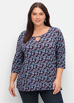 Floral Print Three-Quarter Sleeves Top by Sheego