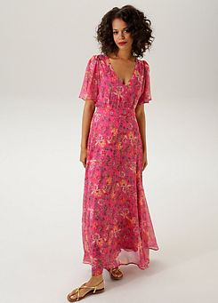 Floral Print V-Neck Maxi Dress by Aniston